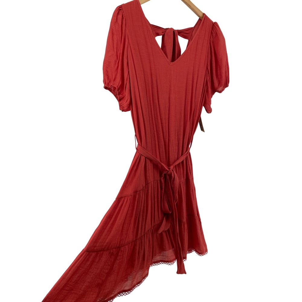 Tiered Mini Dress Womens 2X Red Boho‎ Western Country Cottage Crochet Hem NEW